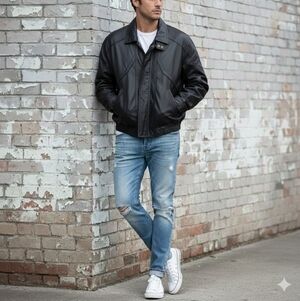 Vintage 90s Joshua Ross Genuine Leather Bomber Jacket – Black – Men’s XL